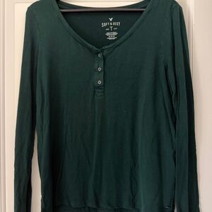 Aerie Soft & Sexy Henley Long Sleeve Top | Forest Green | Size M